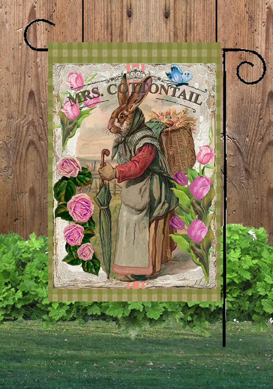Mrs. Cottontail Vintage Rabbit Garden Flag