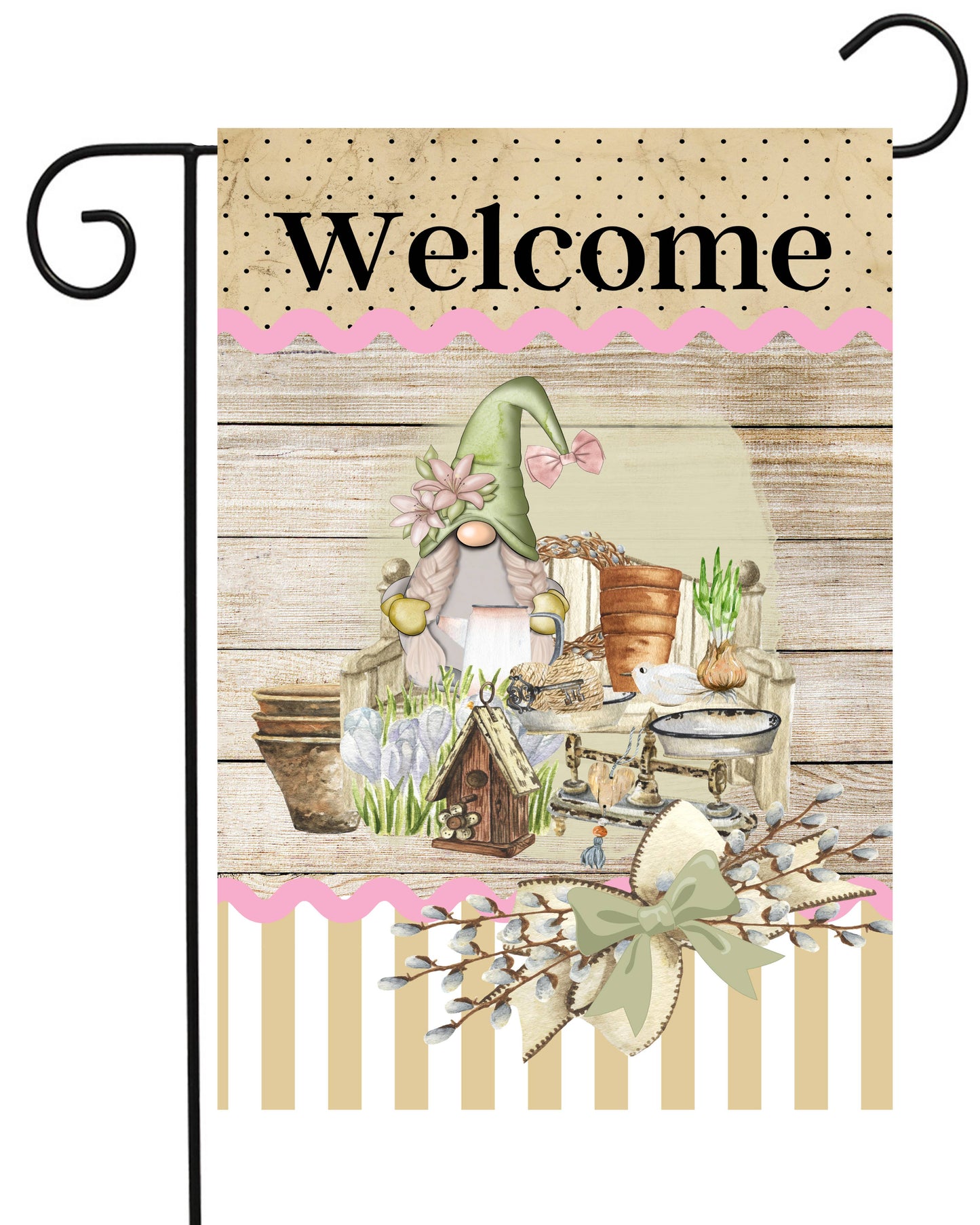 Welcome Gnome Vintage Garden Flag