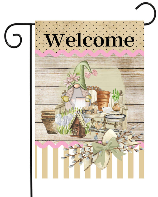 Welcome Gnome Vintage Garden Flag