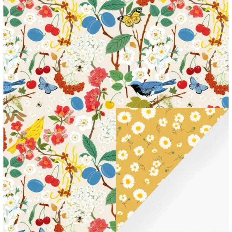 Reversible Sample Gift Wrap Sheet for Small Gifts - Birds & Flowers