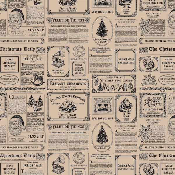 Vintage Newspaper Christmas Tissue Paper - 12 Sheets